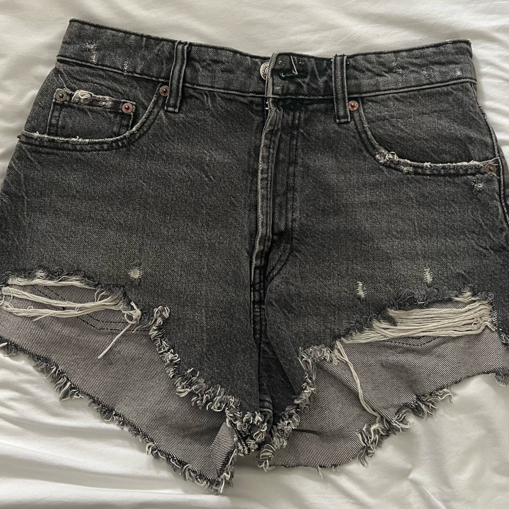 Zara Black Distressed Jean Shorts